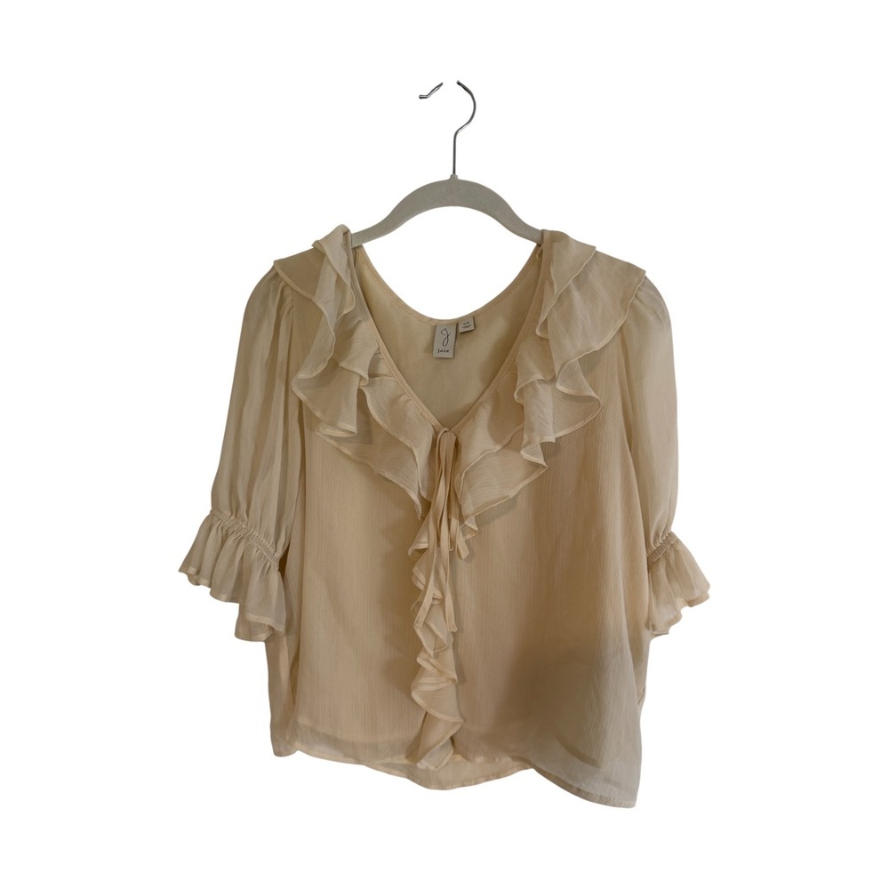 Joie Blouse Cream S Womens Ruffle V-Neck Sheer Chiffon Romantic Flowy Ivory